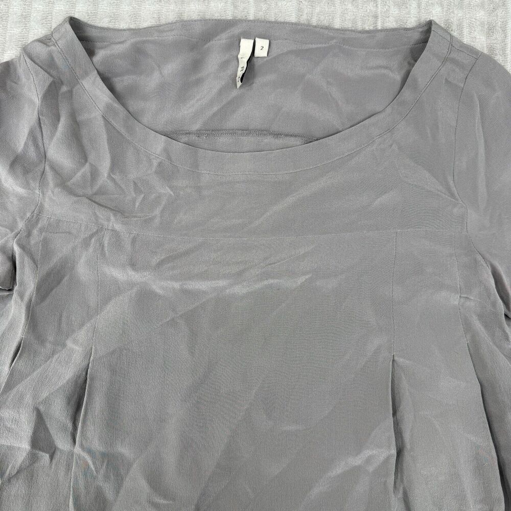 IRO Women's Silk Shirt Blouse‎ Euro Size 2 Gray Short Sleeves Boat Neck READ